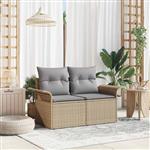 vidaXL Tuinbank met kussen Beige 141 x 62 x 69cm poly rattan