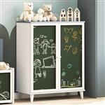 vidaXL Krijtbordkast met plank met opslag Grijs en wit Bewerkt hout