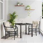 vidaXL Tuin Eetset met kussen 3 pcs Zwart Poly riet