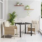 vidaXL Tuin Eetset met kussen 3 pcs Beige Poly riet