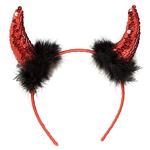 Halloween Haarband Zwart Rood Duivel Hoorns