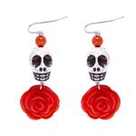 Halloween Oorbellen Rood Wit Schedels Met Roos