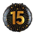 15 Jaar Helium Ballon Goud Zwart Leeg 45cm