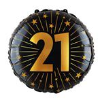 21 Jaar Helium Ballon Zwart Goud Leeg 45cm