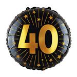 40 Jaar Helium Ballon Zwart Goud Folie Leeg 45cm