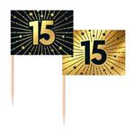 15 Jaar Cocktailprikkers Goud Zwart 50st