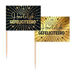 Hartelijk Gefeliciteerd Cocktailprikkers Goud Zwart 50st