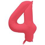 4 Jaar Cijfer Ballon Rood Neon Leeg 86cm