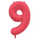 9 Jaar Cijfer Ballon Rood Neon Leeg 86cm