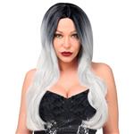 Zwart Witte Pruik Lang Haar