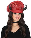 Police red hat with horns, adult