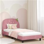 vidaXL Bedframe voor kinderen met hoofdbord Roze 90 x 190 cm Fluweel