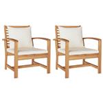 vidaXL Stoel 2 Stuk Bruin en Crème 65 x 60 x 76,5 cm Massief Teakhout