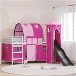 vidaXL Loftbed voor Kids Wit en Roze 90 x 200 cm Metaal