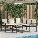 vidaXL Tuinbankenset met kussen 2 pcs Zwart en Crème Poly Rattan Staal