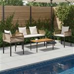 vidaXL Buitenmeubelset met kussen 4 pcs Beige en Crème Wit PE Rattan