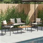 vidaXL Buitenmeubelset met kussen 4 pcs Zwart en Cream Wit PE Rattan