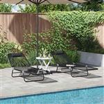 vidaXL Opvouwbare zonnebed 2 pcs Zwart 182 x 55 x 85,5 cm Textileen