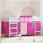 vidaXL Loftbedframe voor Kinderen met Gordijnen Wit en Roze