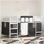 vidaXL Loftbedframe voor Kinderen met Gordijnen Wit en zwart