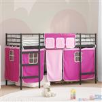 vidaXL Loftbedframe voor Kinderen met Gordijnen Zwart en Roze