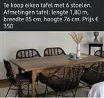 Te koop vol-eiken tafel met 6 stoelen