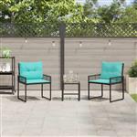 vidaXL Buitenmeubelset met kussen 3 pcs Zwart en Turquoise