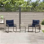 vidaXL Buitenmeubelset met kussen 3 pcs Grijs en Marineblauw