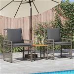 vidaXL Buitenmeubelset 3 pcs Zwart en Donkergrijs Staal en Poly Rattan