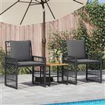 vidaXL Buitenmeubelset 3 pcs Zwart en Donkergrijs Staal en Poly Rattan