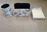 Vintage 3-Delige Bureauset in Blauwe Toile de Jouy