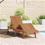 vidaXL Ligbed met kussen Bruin 195 x 59 x 78,5 cm Massief Teakhout