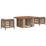 vidaXL Tuin eettafelset met kussen 3 pcs Beige en Crème poly rattan