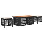 vidaXL Tuin eettafelset met kussen 4 pcs Zwart en Crème poly rattan