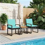 vidaXL Buitenmeubelset met kussen 3 pcs Zwart en Turquoise poly rattan