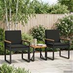 vidaXL Buitenmeubelset met kussen 3 pcs Zwart poly rattan