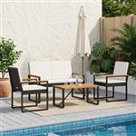 vidaXL Buitenmeubelset met kussen 4 pcs Zwart en Cream Wit poly rattan