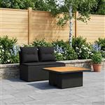 vidaXL 2 Stuk Tuin middelste sofa met uitschuiftafel poly rattan Zwart