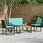 vidaXL Buitenmeubelset met kussen 4 pcs Zwart en Turquoise poly rattan