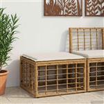 vidaXL Tuinvoetenbank met kussen Naturel 55 x 55 x 37 cm poly rattan