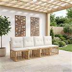 vidaXL 4-Zits Tuin Sofa Armloos met kussen 4 pcs Naturel poly rattan