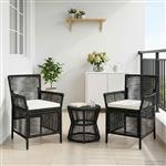 vidaXL Buitenstoel met kussen 2 pcs Zwart en Crème poly rattan