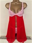 Rode Babydoll met Roze String - Small 36-38