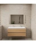 ACTIE BWS Badmeubel | Paris | Naturel Eiken 120 cm | Mat Wit Wastafel | 2 Kraangaten