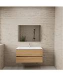 ACTIE BWS Badmeubel | Paris | Naturel Eiken 100 cm | Hoogglans Wit Wastafel | 1 of 2 Kraangaten