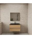 ACTIE BWS Badmeubel | Paris | Naturel Eiken 80 cm | Mat Zwart Wastafel | 1 Kraangat