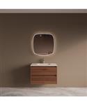 BWS Riga Walnoot Badmeubelset Met Wastafel 80 cm Travertin Sintered Stone Keramisch