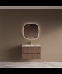 BWS Riga Donker Eiken Japandi Badmeubelset Met Wastafel 80 cm Travertin Sintered Stone Keramisch