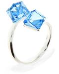 Zilveren Ring met Dubbele Lichtblauwe Glaskristallen Kubus v
