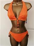 Trendy Oranje Bikini met Zwarte Kraaltjes